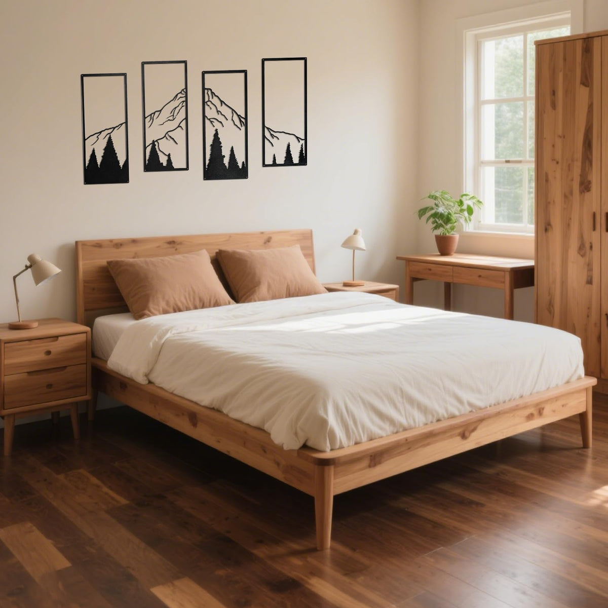 SEISSO 4 Pcs Metal Mountain Wall Art Black Mountain and Forest Wall Decor Line Drawing Metal Wall Sculptures Minimalist Rustic Nature Wall Art Decor for Living Room Office Bedroom Home 17 x 7.5 In