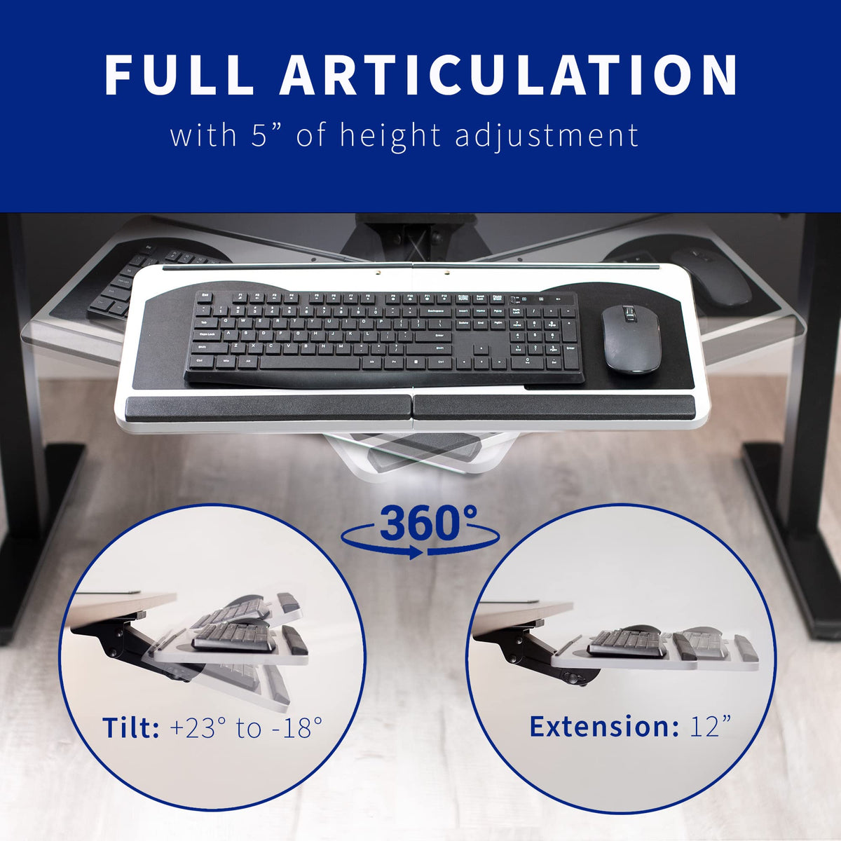 VIVO Adjustable Computer Keyboard and Mouse Platform Tray, Ergonomic Under Table Desk Mount Drawer, MOUNT-KB01