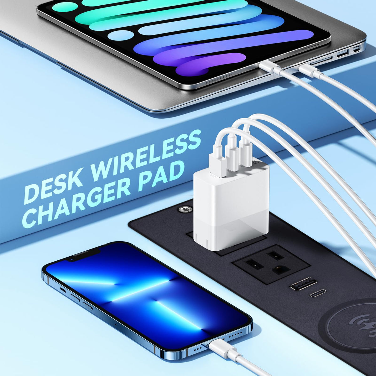 Recessed Power Strip with 15W Wireless Charger,Furniture Recessed Outlet with USB C Fast Charging,Desktop Charging Station & 2 Outlets,2 USB Ports Table Power Strip for Furniture, Home, Office.