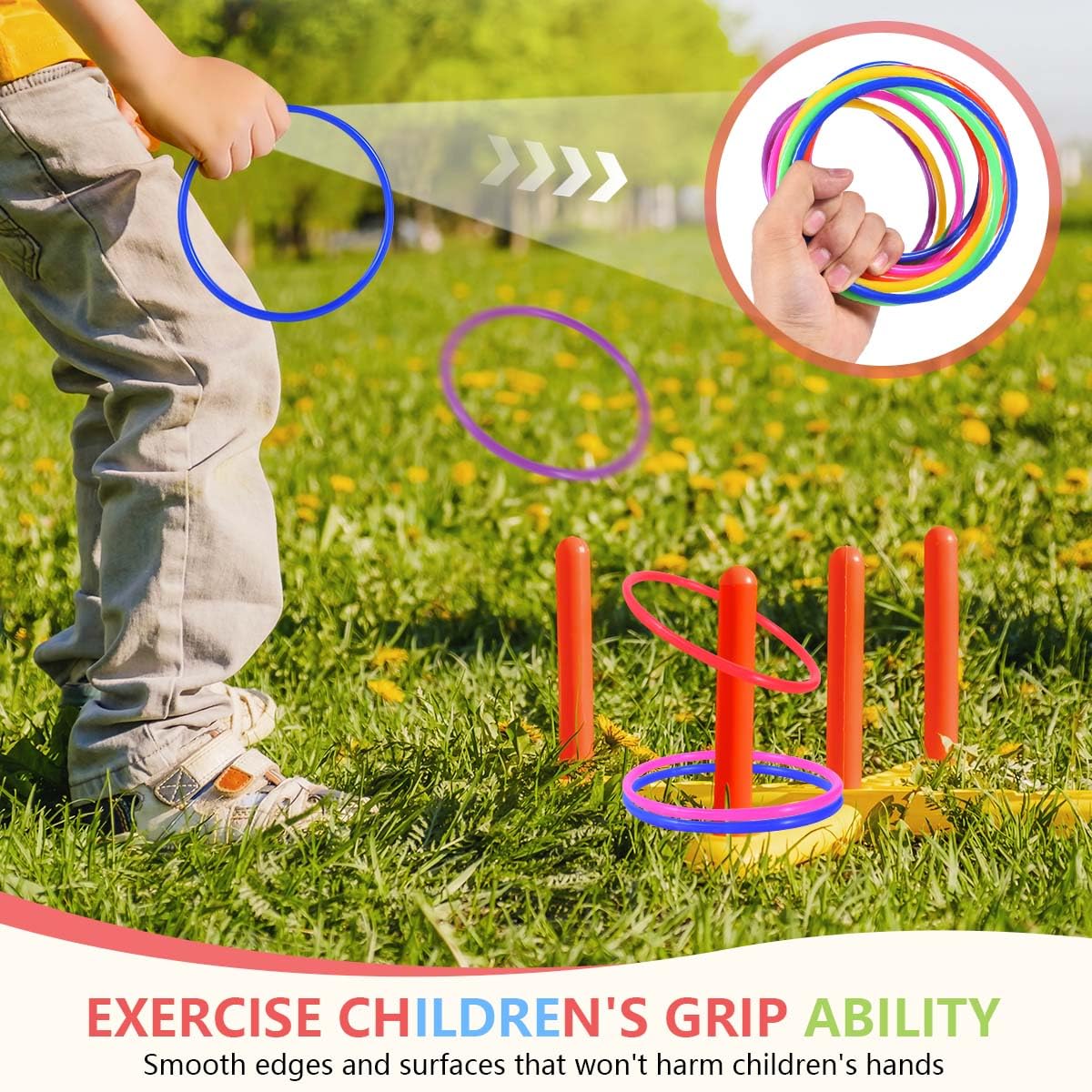 OBTANIM 12 Pcs Plastic Ring Toss Game for Kids and Outdoor Toss Rings for Speed and Agility Practice Game, Random Colors