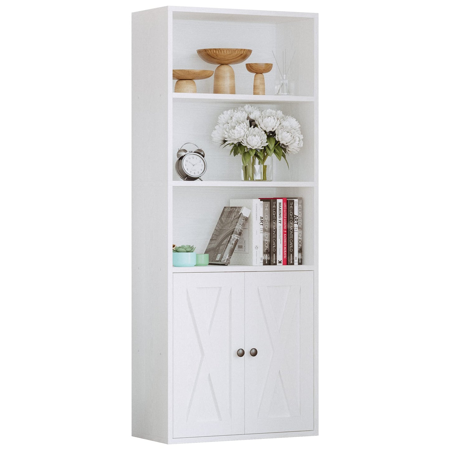IRONCK Industrial Bookshelves and Bookcases with Doors 11.8 in Depth Floor Standing 5 Shelf Display Storage Shelves Tall Bookcase for Home, Office, Living Room