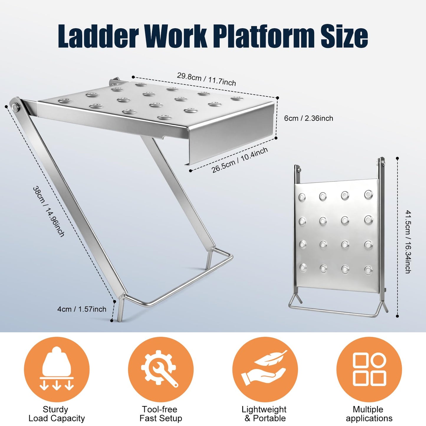 Innvist Ladder Platform for Standing, Extension Ladder Work Platform, Foldable Anti-Slip Ladder Platform Accessory for Paint and Tool, Ladder Step Attachment Project Tray, Alloy Steel Holds 400lbs