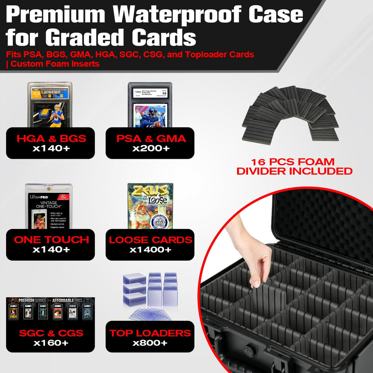 Graded Card Case Storage Box: Trading Card Storage for PSA BGS SGC Toploaders with 12 Dividers, Sports Cards Cases for Baseball Football MTG Slab Holder Collector Gift Carry Organizer Display（800+）