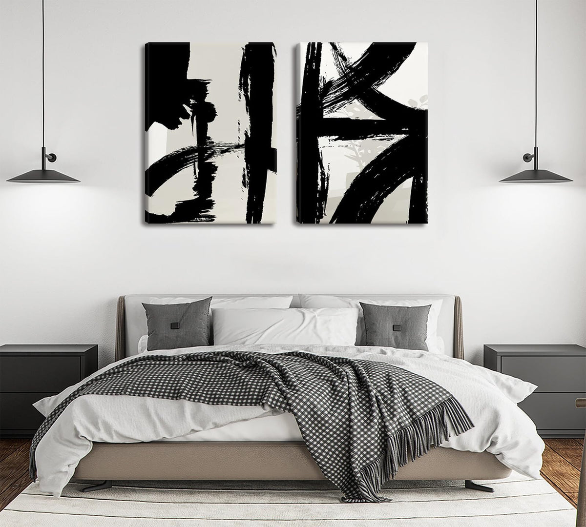 Black and White Brush Stroke Canvas Wall Art Modern Abstract Minimalist Ink Line Painting Picture Mid Century Geometric Prints Poster Retro Graffiti Artwork for Office Home Decor 12x16in