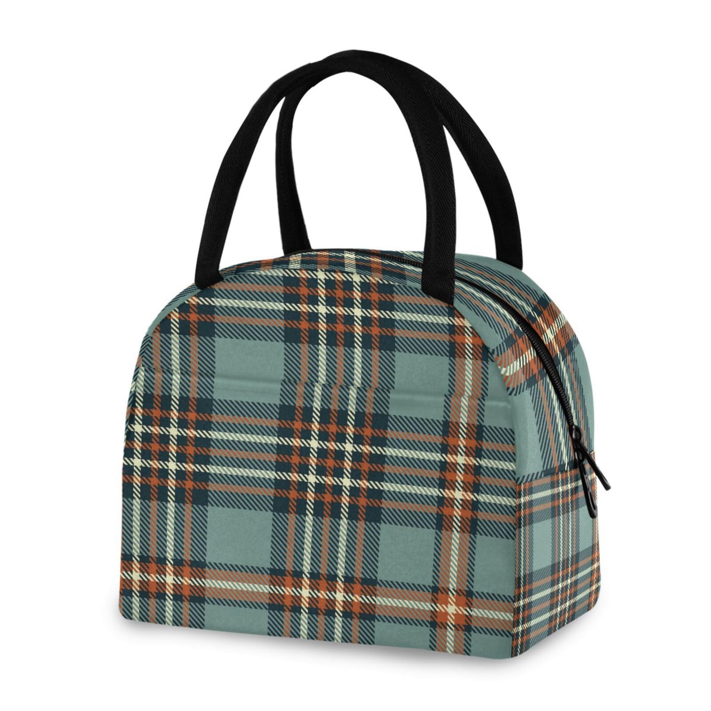 ZZKKO Plaid Tartan Lunch Bag Box Tote Organizer Lunch Container Insulated Zipper Meal Prep Cooler Handbag For Women Men Home School Office Outdoor Use