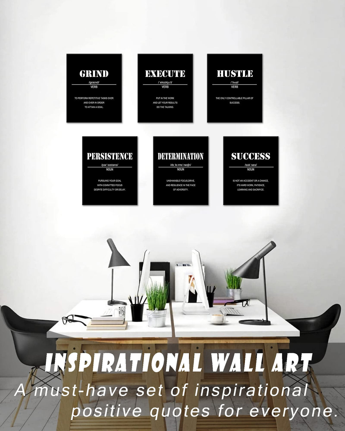 Drsoum Inspirational Office Wall Art - Motivational Quotes for Living Room - Encouraging Canvas Posters for Bedroom - Sayings for Wall Decor - 8” x10” x6 PCS (FRAMED)