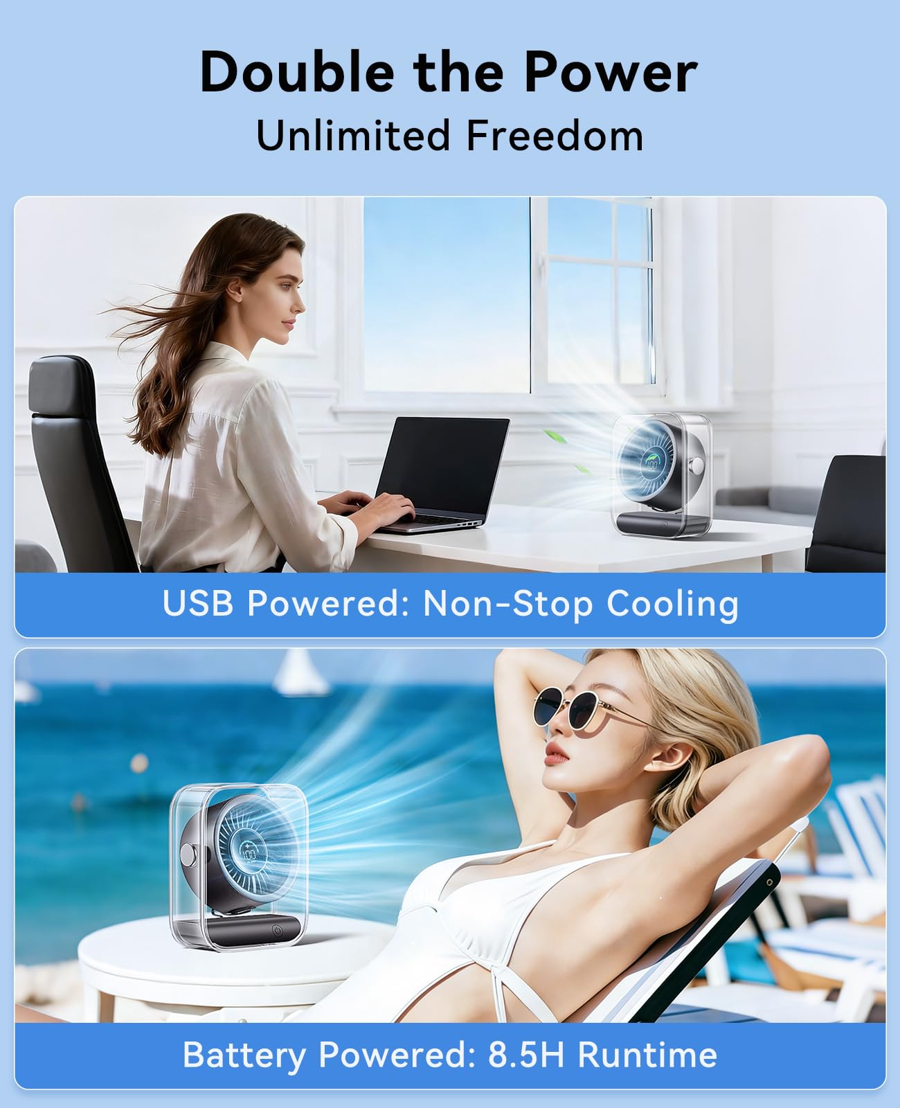 DIGIX Portable Desk Fan for Bedroom, Rechargeable Small Table Fan with 100 Speeds, 90° Rotation, Turbo Airflow, LED Display, Quiet Personal USB Cooling Fan for Office Home Travel Camping, Black