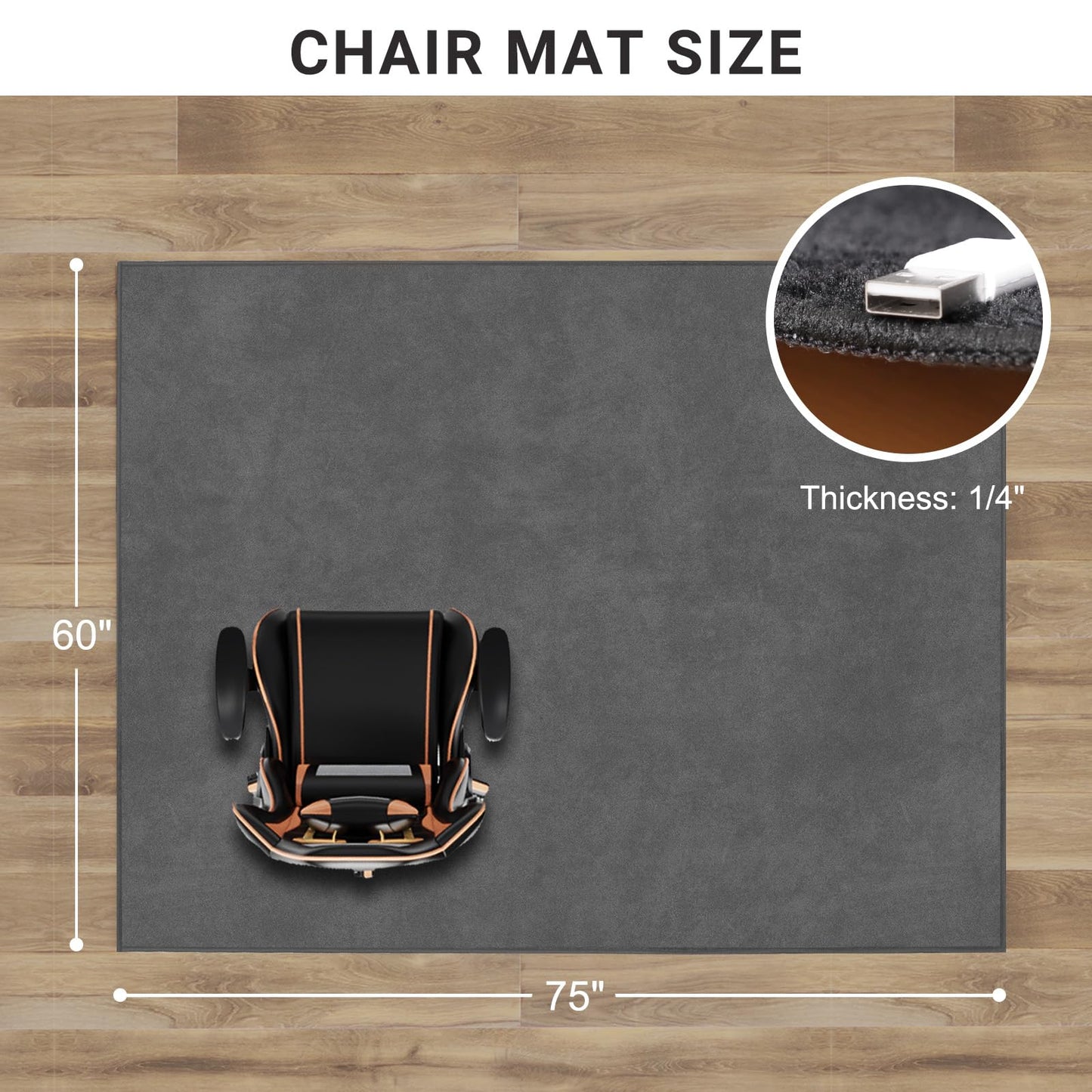 QQpony Office Chair Mat, 75" x 60" Large Chair Mat for Hard Floors, Flannel Fabric Area Rug for Hard Surface, Floor Protector Under Desk Mat for Home Office (Dark Grey)