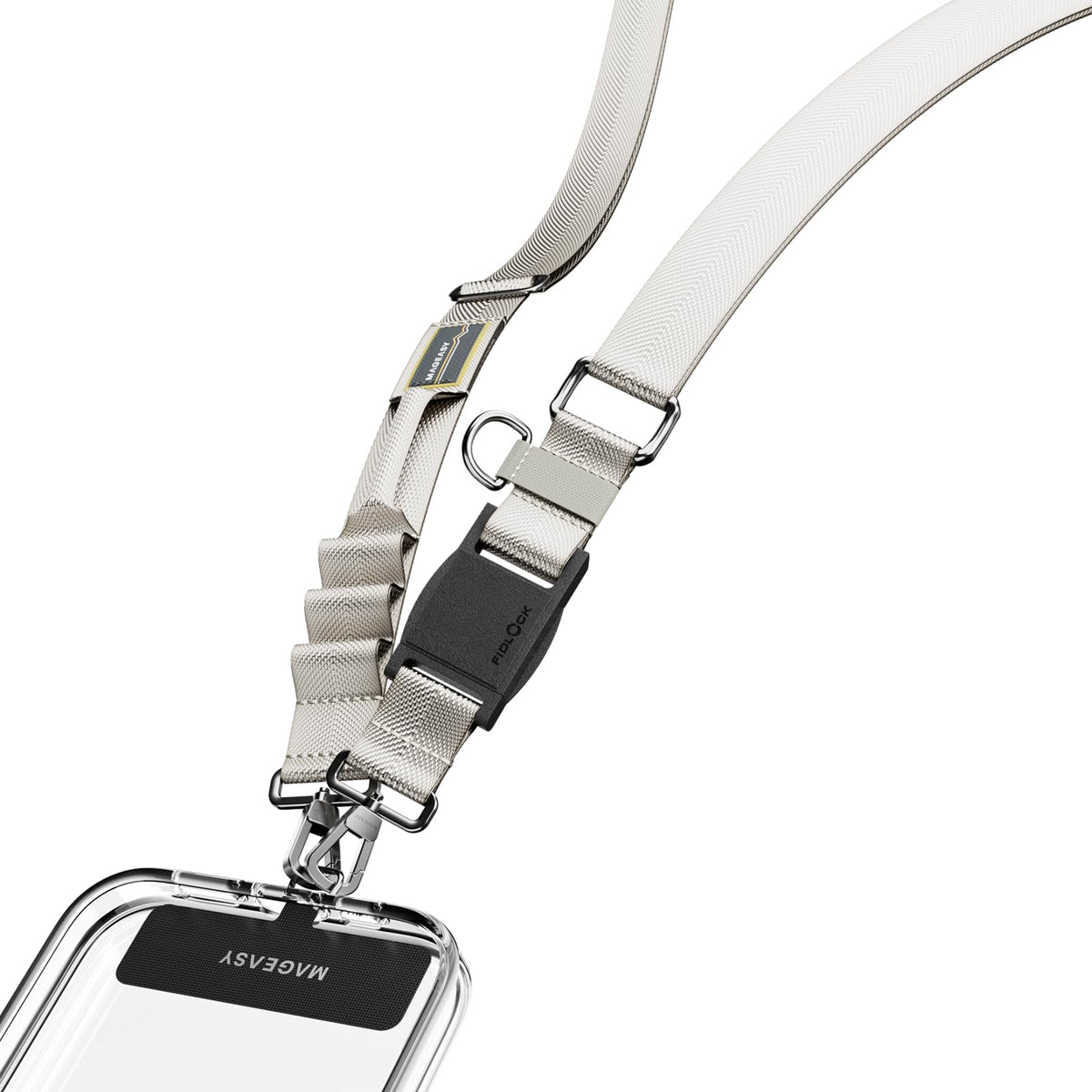 MAGEASY Utility Phone Lanyard Crossbody Strap with Quick-Lock Buckle + 360° Rotatable Hook + Attachment Loops for Keys, Hands-Free iPhone Holder for Travel Hiking Concerts (Starlight)