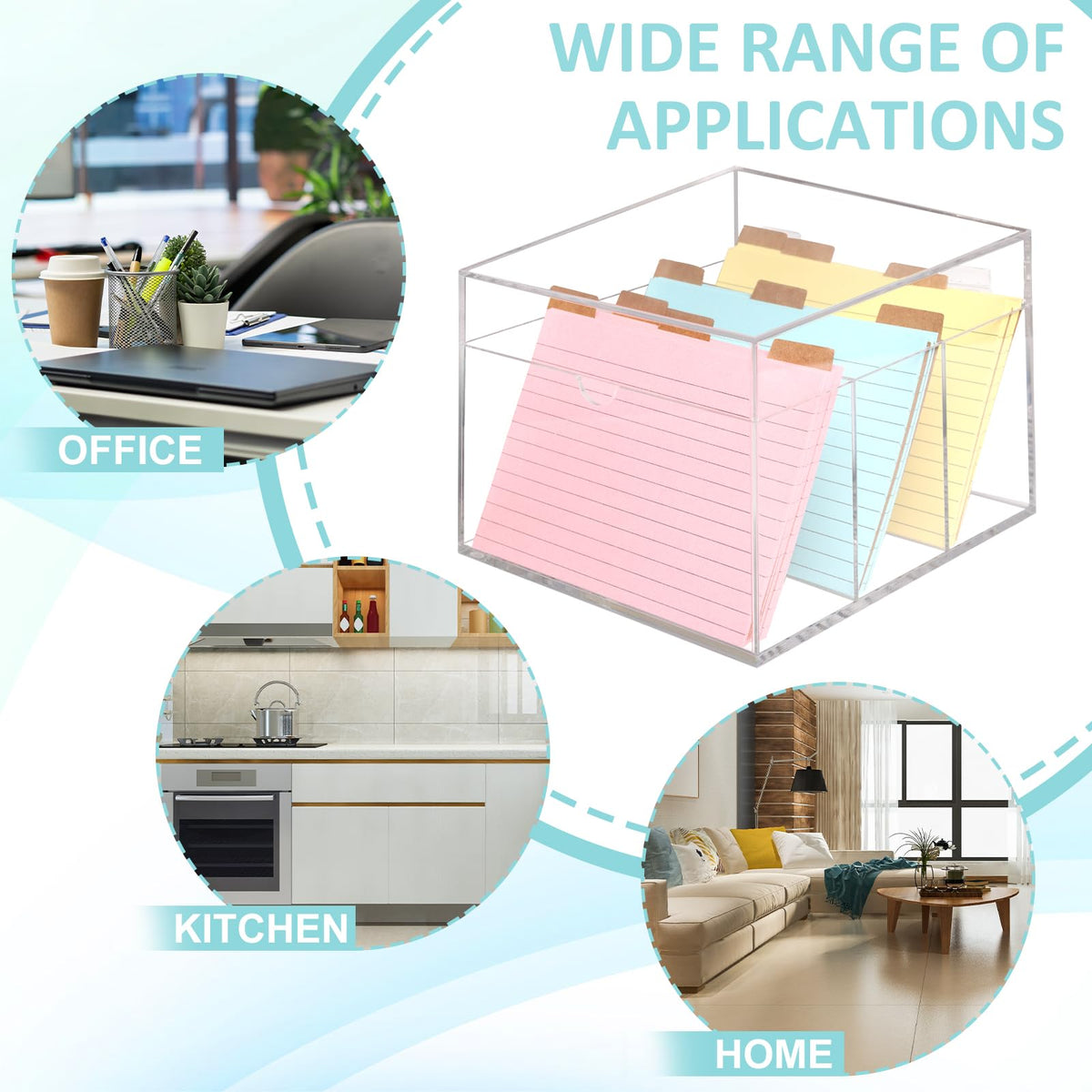 4x6 Index Card Holder Acrylic Index Card Organizer Clear Index Card Box Flash Card Holder with 5 Index Card Dividers Recipe Cards Holder Notecard Storage Box 150 Ruled Cards Stickers For Office Desk