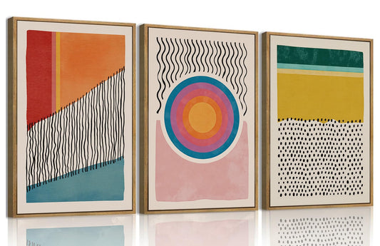 myusuar 3 Piece Large Modern Abstract Canvas Framed Wall Art For Living Room, Midcentury Minimalist Boho Wall Art Decor Posters Prints For Bedroom Office, 12x16in