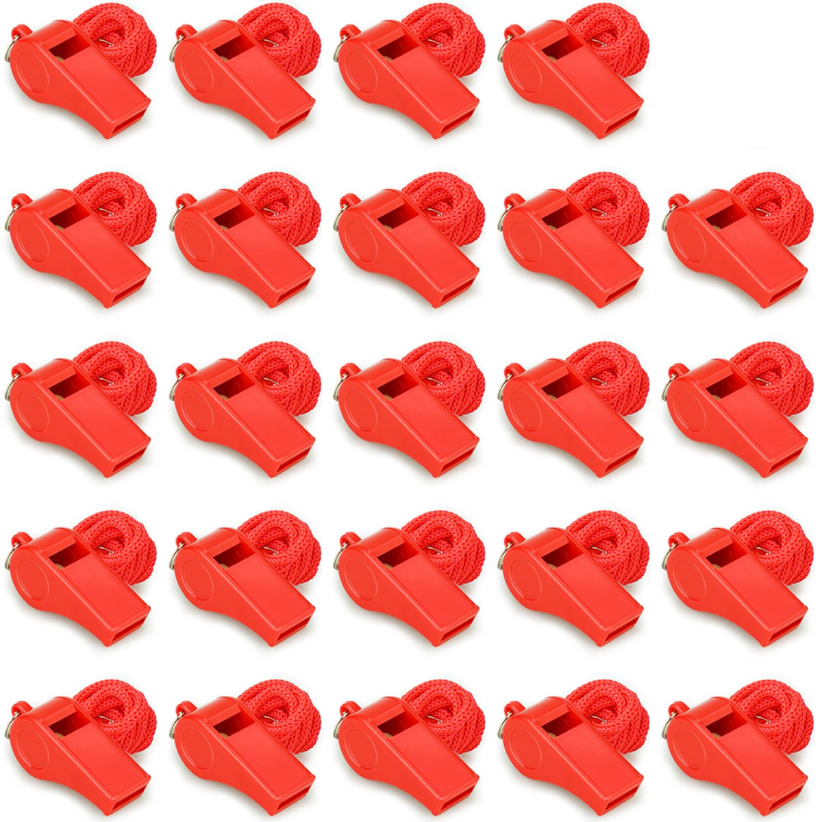 Hipat Red Emergency Whistles with Lanyard, Loud Crisp Sound Plastic Whistles Bulk Ideal for Outdoor Sport，Lifesaving，and Officials