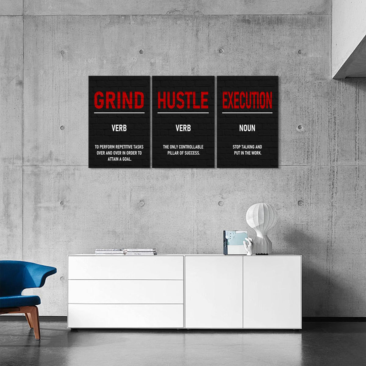 KAWAHONE Inspirational Canvas Art Wall Decor, Grind Hustle Execution Motivational Quotes Wall Art - Positive Affirmations for Bedroom Office Gym Living Room - Framed Ready to Hang
