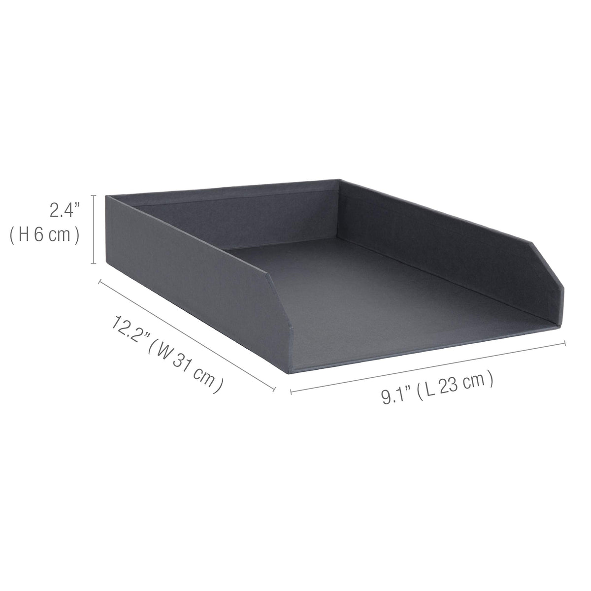 Bigso Hakan Letter Trays - Stackable Paper Tray Organizer with Stable Rubber Feet for A4 or Letter Size Documents - 9.1 in x 12.2 in x 2.4 in - Pack of 2 - Dark Grey