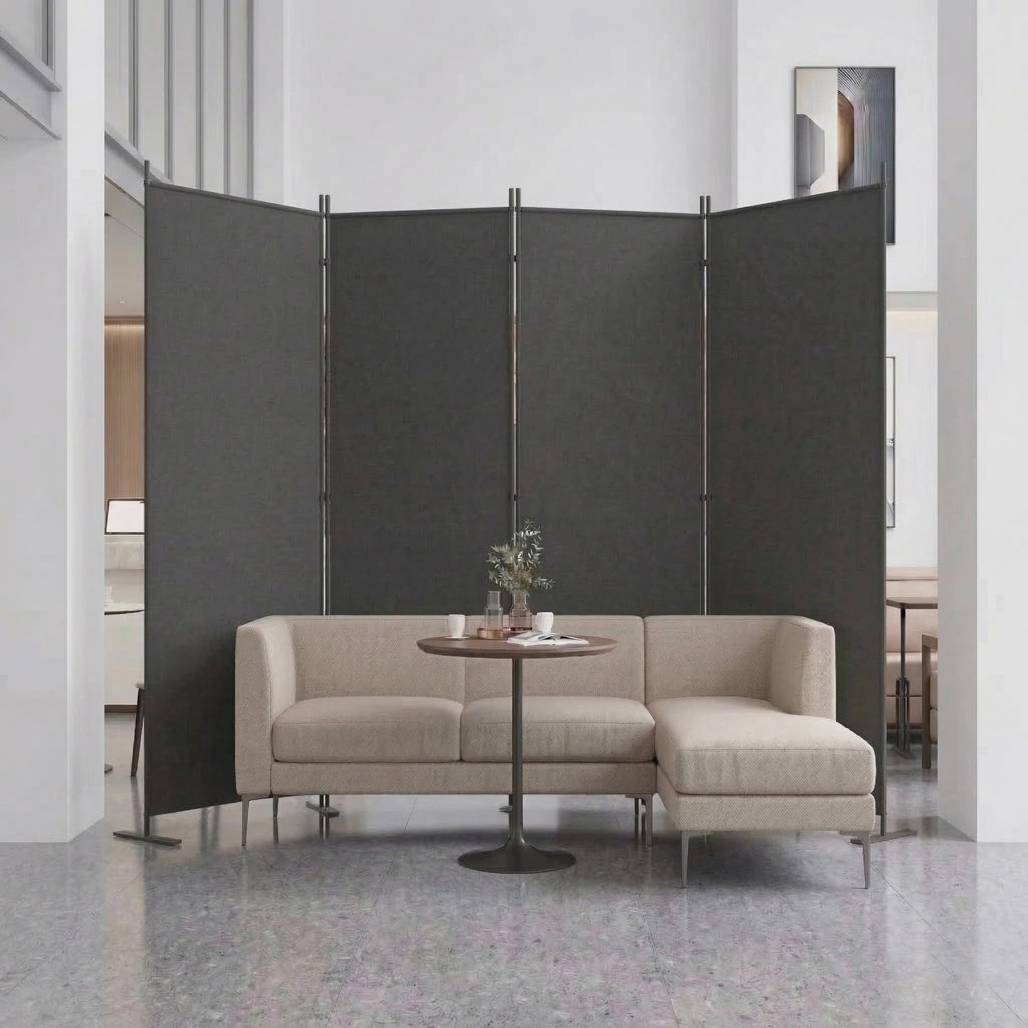 4-Panels Room Divider, 6FT Tall Freestanding Privacy Screen, Portable Partition with Non-Slip Base for Home Office, Bedroom, Studio Room Separation 80" W X 71" H Gray