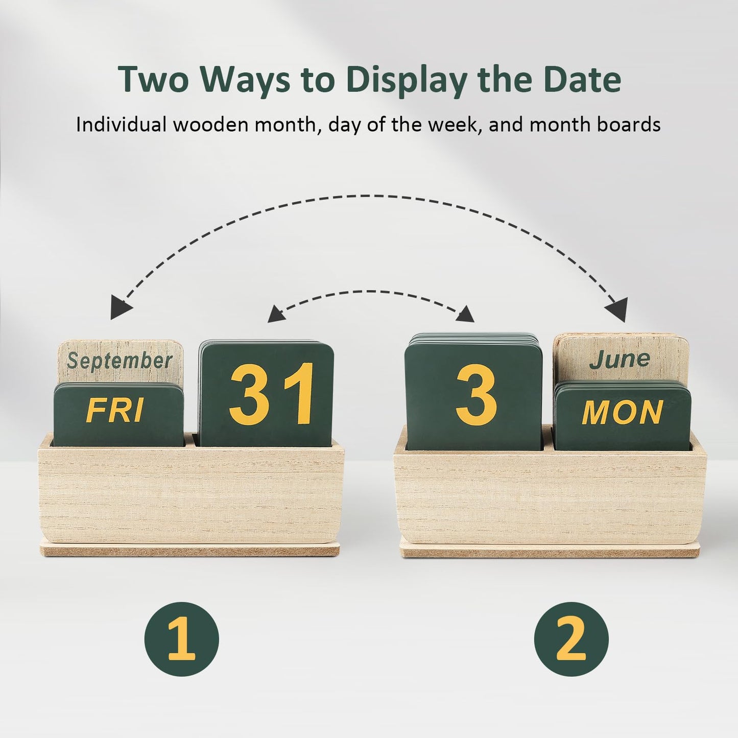 DEERINE Wooden Block Perpetual Calendar for Desk, Daily Desktop Standing Flip Calendar with Large Display, Modern Farmhouse Aesthetic Desk Accessory for Home Office Decor, Reusable Yearly, Wood Grain