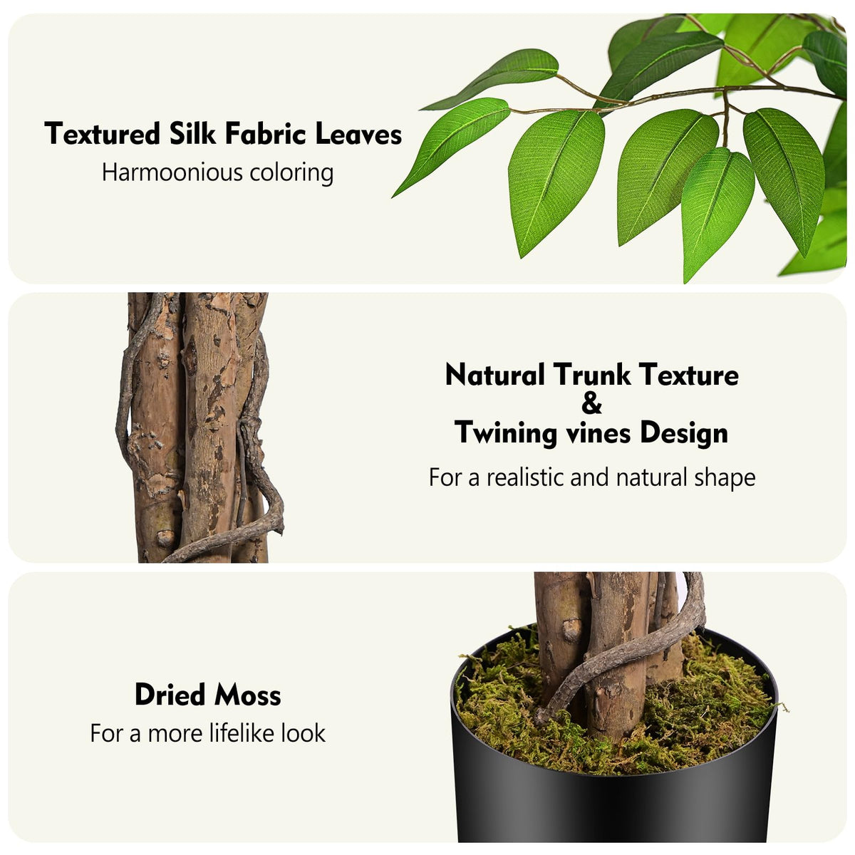 Keeplush 5ft Ficus Artificial Trees with Natural Curved Trunks, 60" Tall Lush Faux Tree for Home Decor Indoor, Green Lifelike Fake Ficus Tree Artificial Plants (Set of 2)
