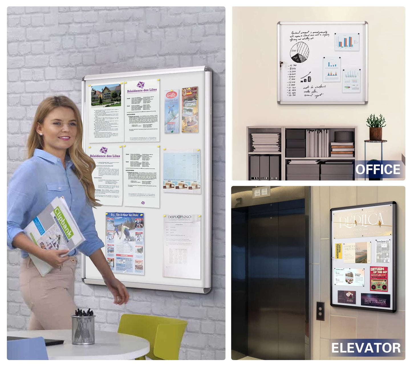 SWANCROWN Enclosed Notice Board Magnetic Bulletin Boards for Office with Locking Door,Black Frame, 26x20in (4XA4)