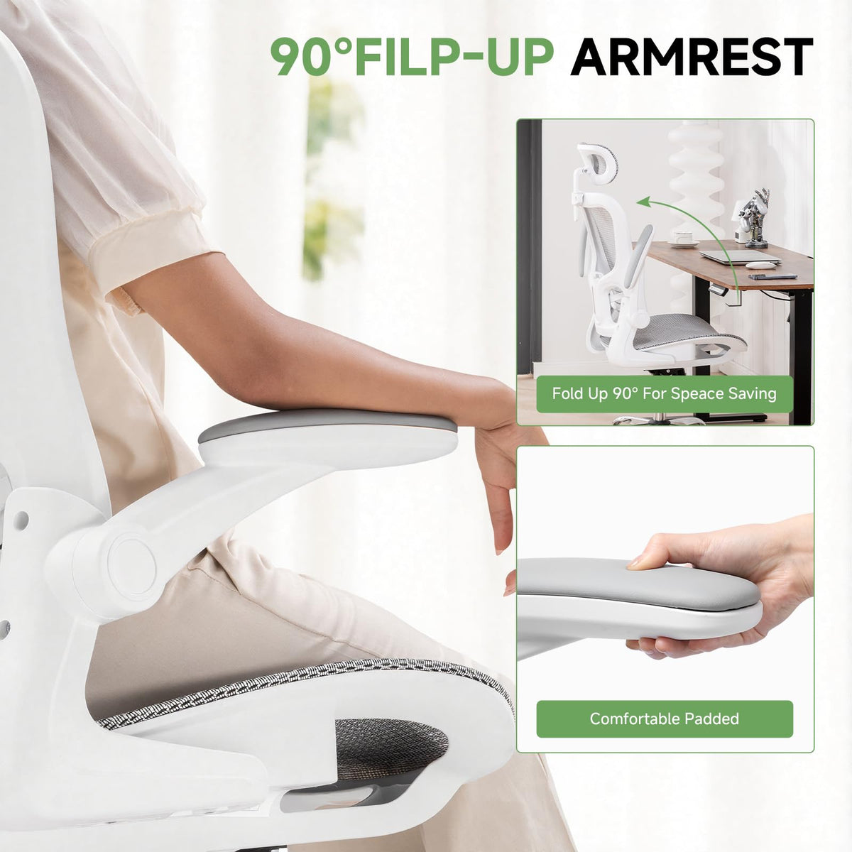 GTPLAYER Office Chair, Home Ergonomic Desk Chair with High Back Mesh, Mesh Office Computer Desk Chairs with Adjustable Lumbar Support, Rolling Work Swivel Task Chairs with 3D Armrests and Headrest