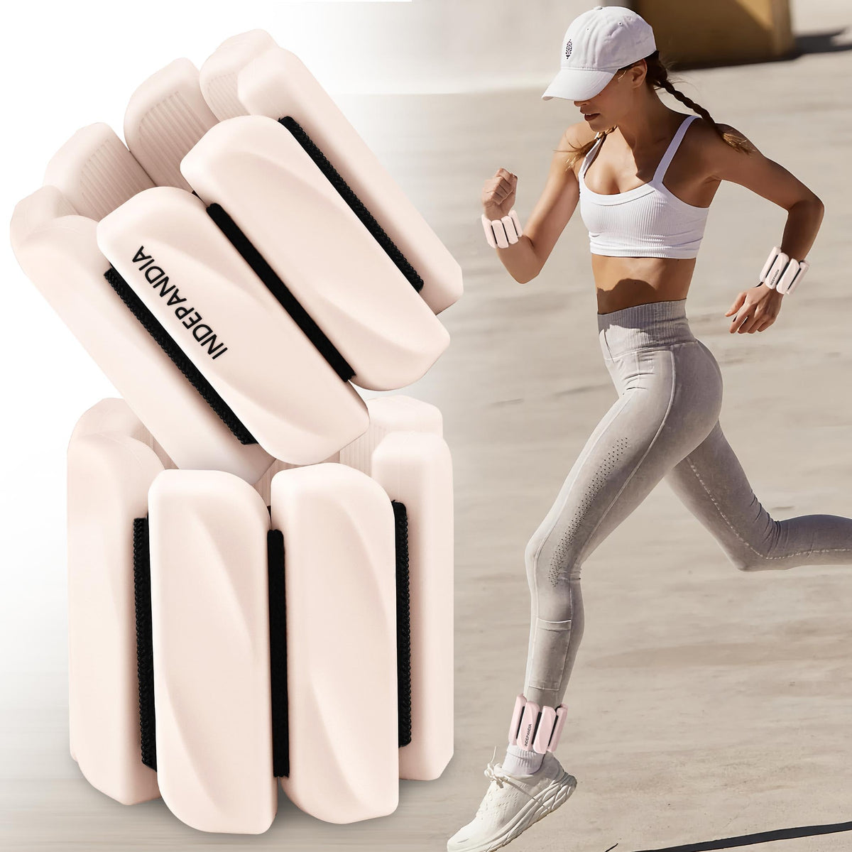 INDEPANDIA Wrist & Ankle Weights for Women and Men, 2lbs Pair Adjustable Silicone Weighted Bangles for Arm & Leg Workouts, Perfect for Pilates, Yoga, Walking & Home Fitness Training Blush Beige