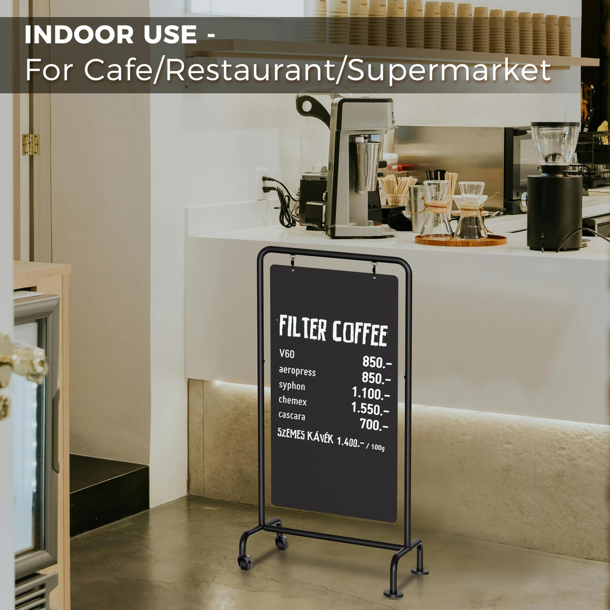 SELEAD Metal Swinging Chalkboard with Wheels - 40" x 20" Double Sided Rolling Sidewalk Chalk Board Easel Sign, Large Outdoor Indoor Menu Message Sandwich Pizarra for Business, Wedding, Cafe
