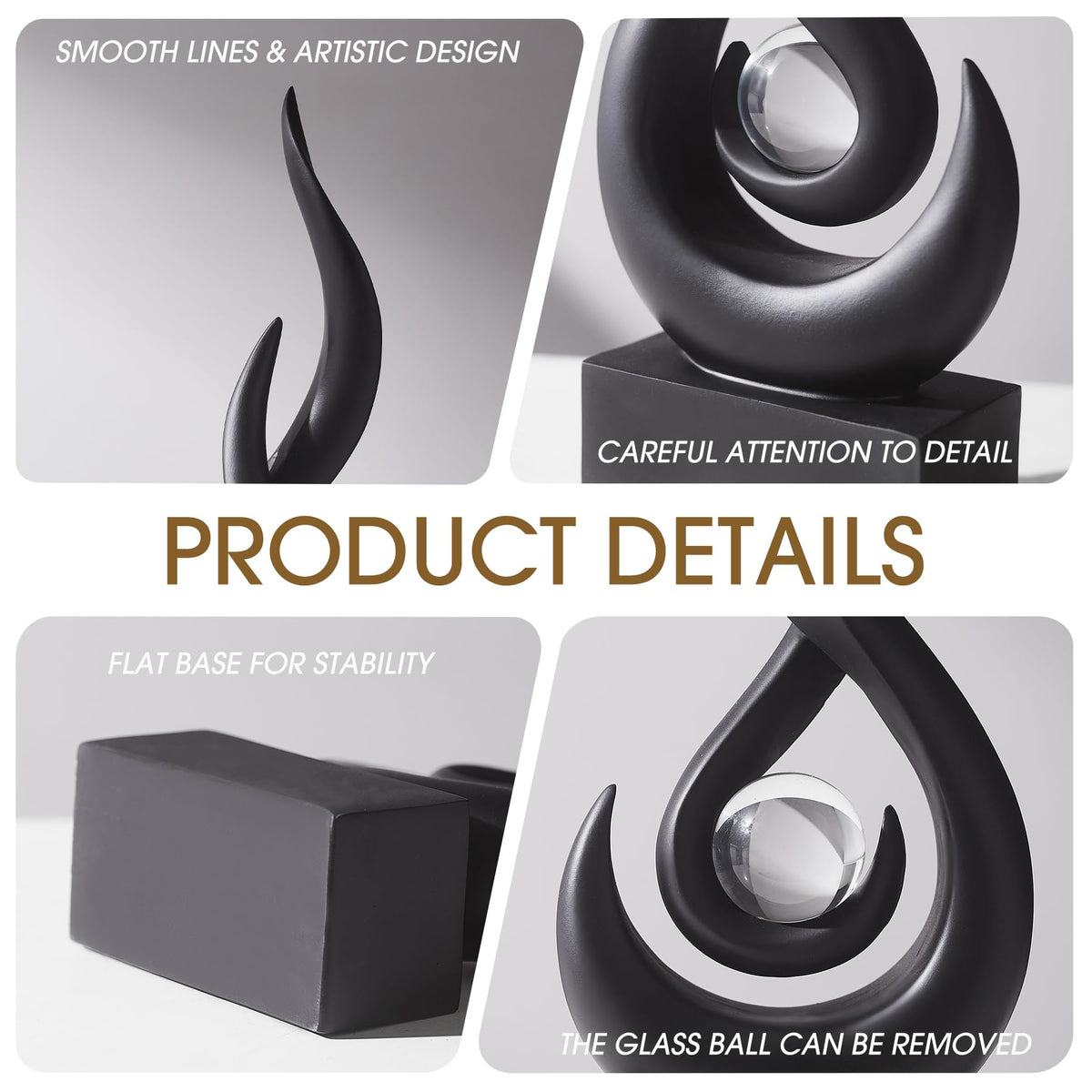FJS Black Decor Modern Flame Statue Home Decorations for Living Room, 13.7" H Resin Sculptures Home Décor Accents, Abstract Art Sculpture for Dining Room Office Coffee Table Centerpiece