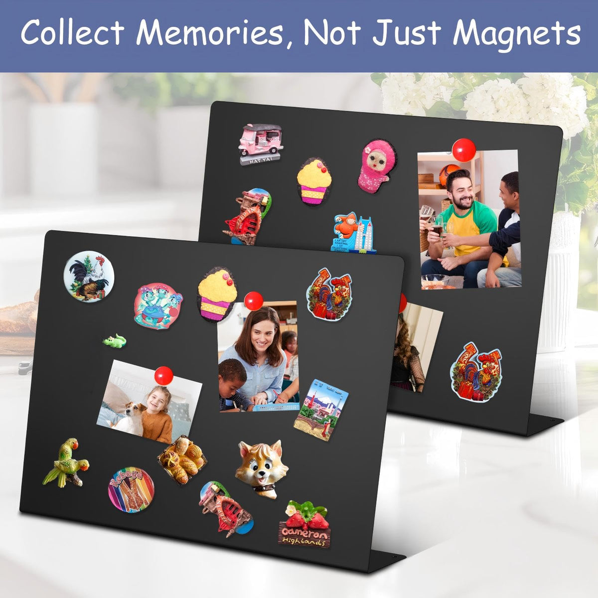 Geyoga 2 Pack Magnetic Bulletin Board with Stand, 16 x 12 Inch Black Magnet Display Board for Memo, Menu, Notes, Photos, for Kitchen Countertop, Office Desk, School