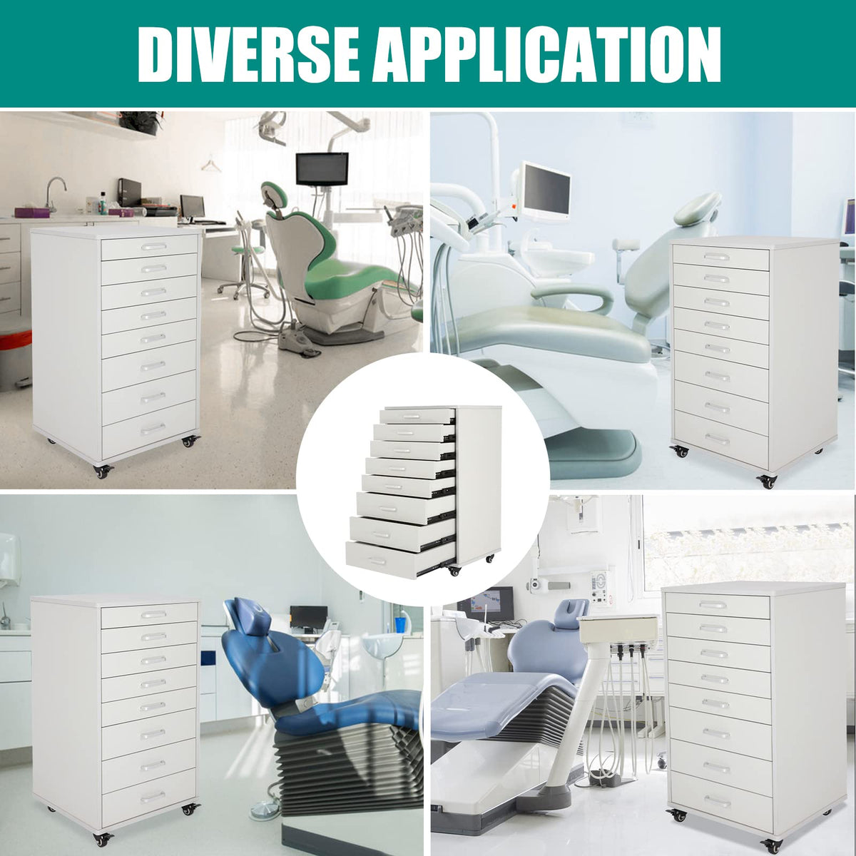 Medical Dental Assistant's Mobile Cabinet Alabama Cart Utility Cart 7 Drawer with Handle, Easy to Pull Out and Push Back. White