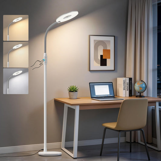GyroVu 70" Bright LED Floor Lamp for Living Room, Dimmable Standing Tall Lamps with Color Temperature Adjustable, Touch Control Gooseneck Reading Light for Bedroom Office