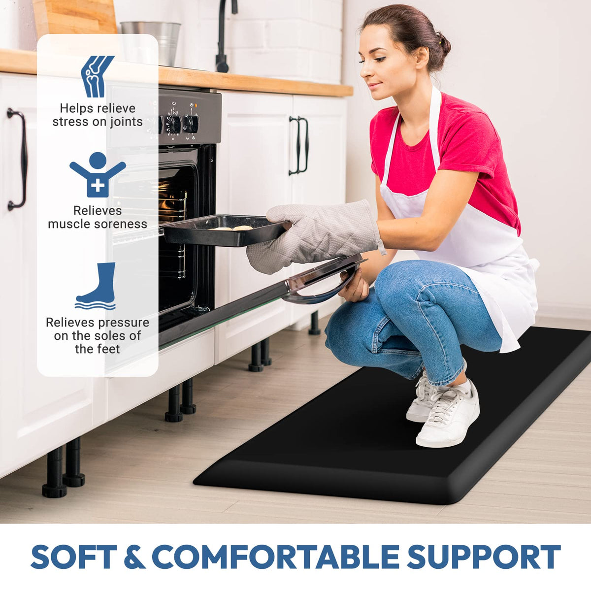1/2 inch Thick Kitchen Rug - Cushioned Anti Fatigue Mats for Kitchen Floor - Easy to Clean, Waterproof, Non-Slip Kitchen Rug for Sink, Office, Kitchen (17''x39'' Black)