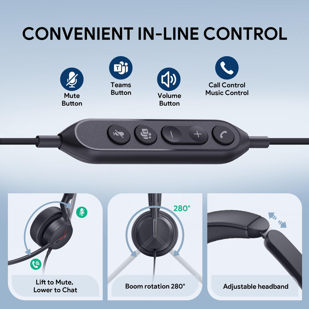 Yealink UH44 UC USB Headset -2 Noise Cancelling Mic, Comfort Ear Cushions, Stereo Sound for PC/Laptop with Inline Controls,Home,Office,USB-C/A & Busylight