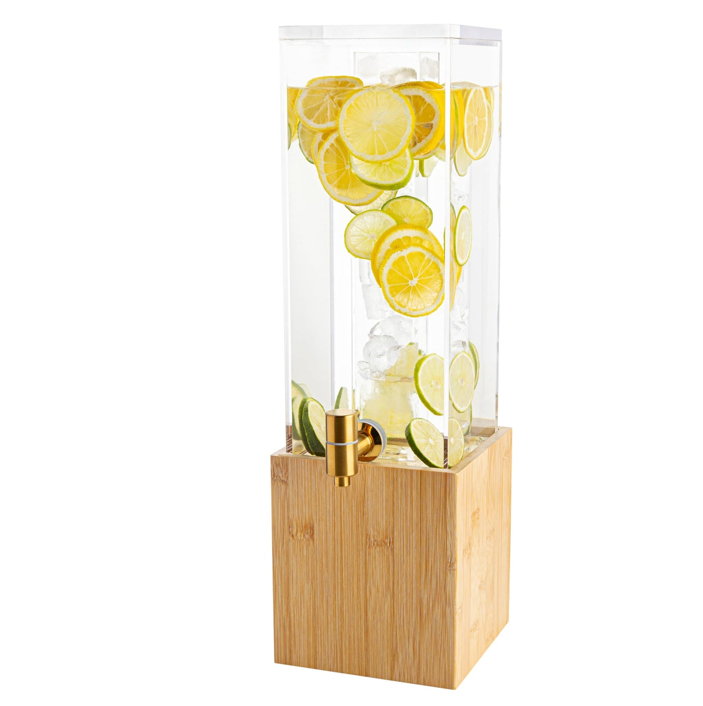1.25 Gallon Acrylic Beverage Dispenser with Bamboo Stand – Iced Drink Dispenser with Stainless Steel Spigot & Built-in Ice Core