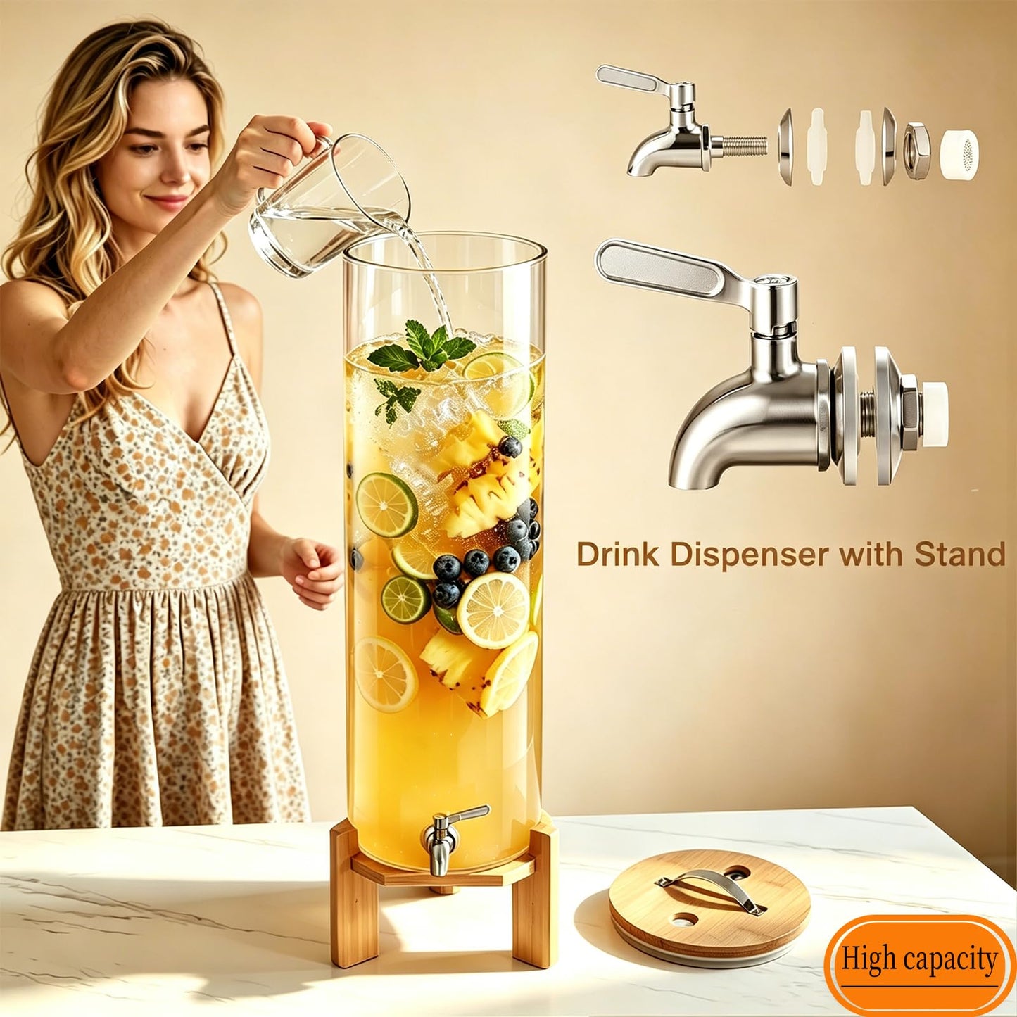 TOCLIU Beverage Dispenser, 4Gallon Glass Drink Dispenser with Stand, Stainless Steel Spigot, Ideal for Parties, Bars, Restaurants (15L/4 Gallon)