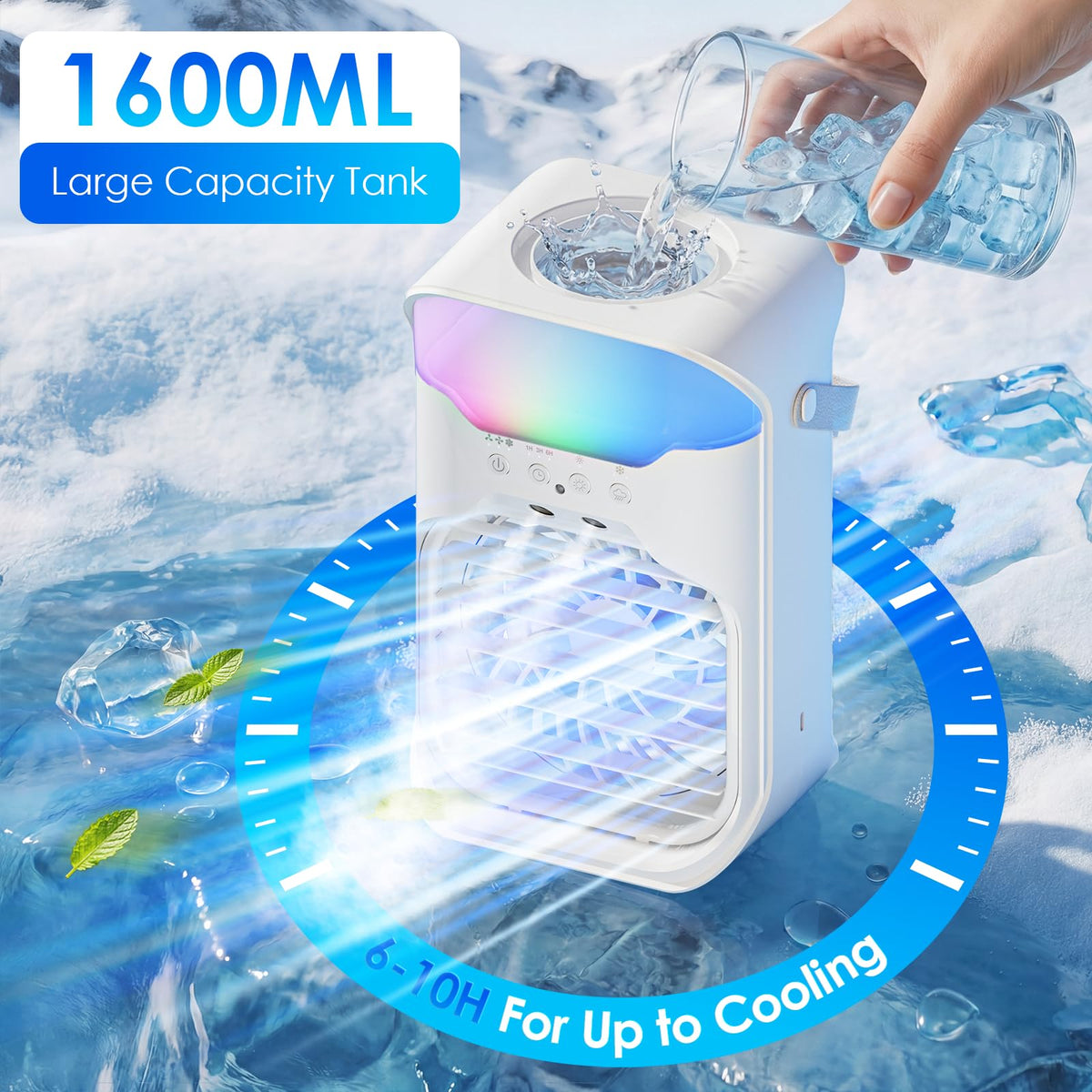Portable Air Conditioners, Air Conditioner, Dual Nozzle AC Unit with Remote Control, 1600ML Tank, 3 Speeds, Timer & 70° Adjustable Airflow, Evaporative Mini Air Conditioner for Bedroom, Office Camping