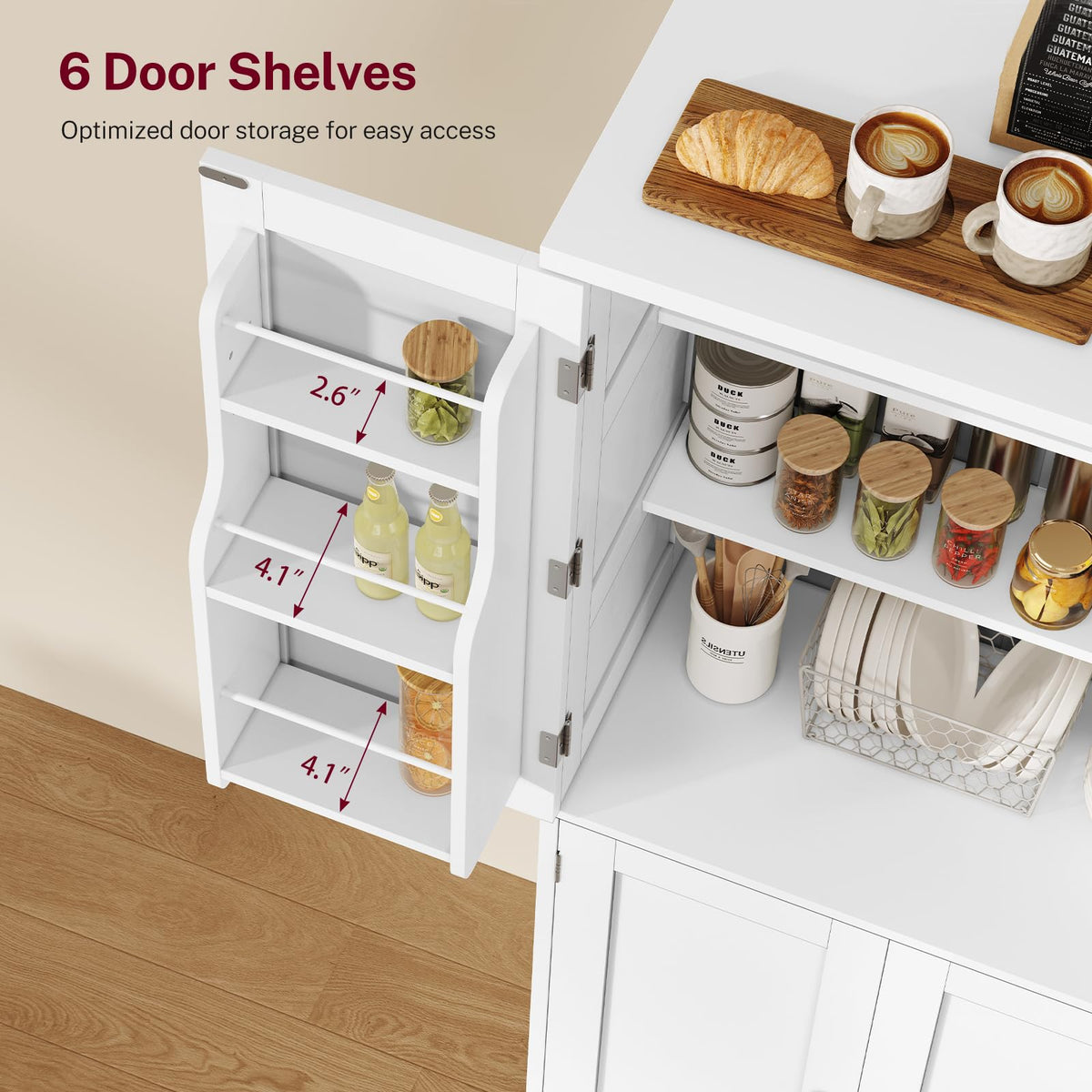 TEENFON 51" H Pantry Cabinet with 4 Doors, Kitchen Cabinet with 6 Door Shelves, Storage Cabinet for Living Room, Dining Room, Bathroom, White