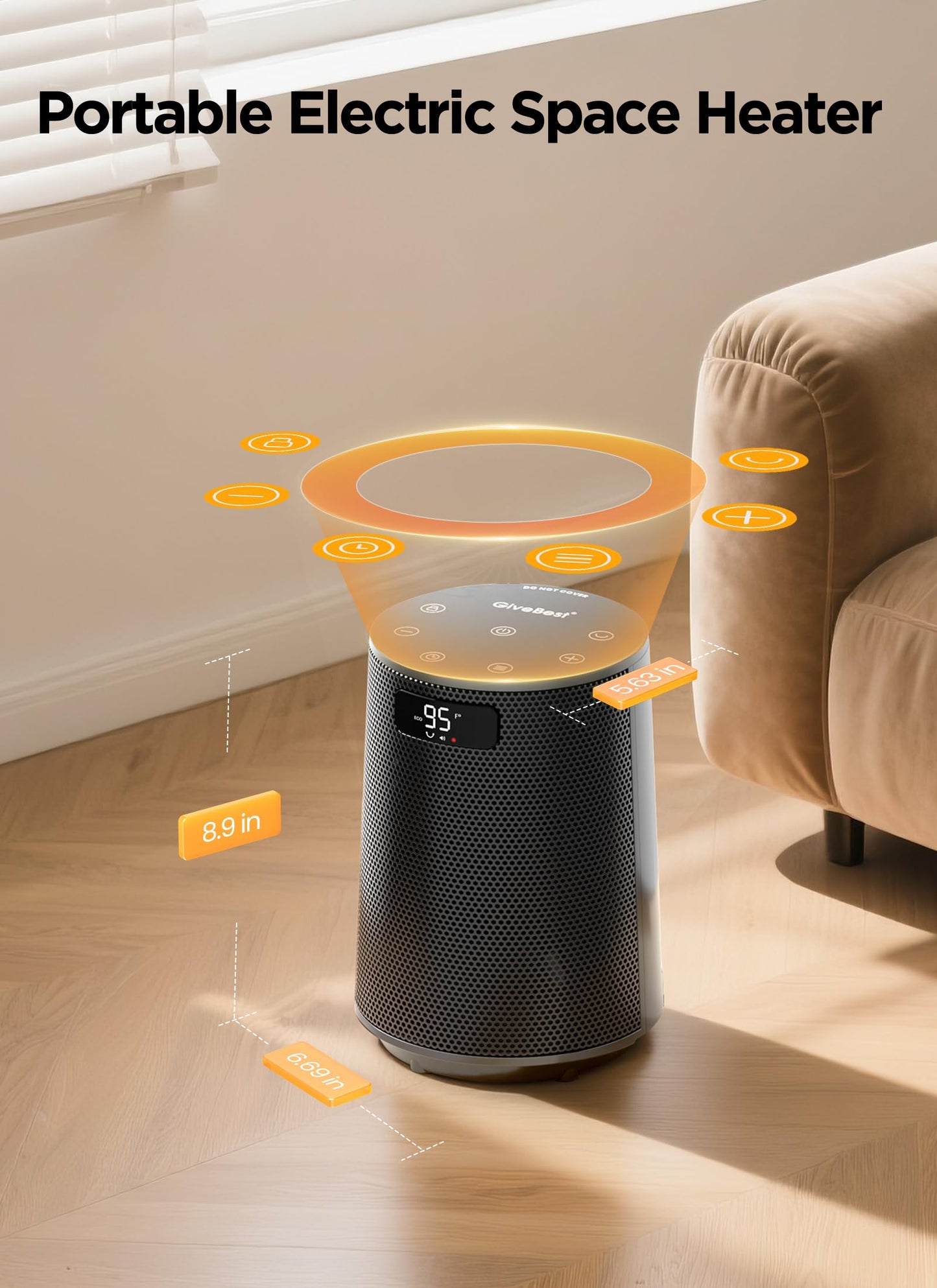GiveBest Space Heater, Electric Portable Heaters for Indoor Use with Thermostat and Remote, 70°Oscillation, Digital Display, 12H Timer, 1500W PTC Ceramic Fast Safety Heat for Office Bedroom Home, Grey