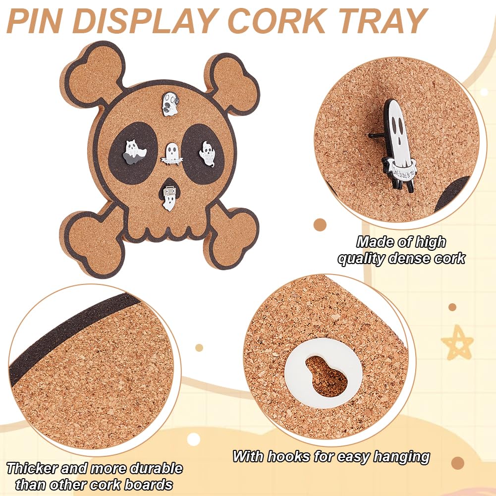 BENECREAT Skull Pin Board Skeleton Cork Board, Bulletin Display Board Wall Mounted Cork Board for Brooch Pin Storage, Office Home Festival Decor, 9.8x0.45inch