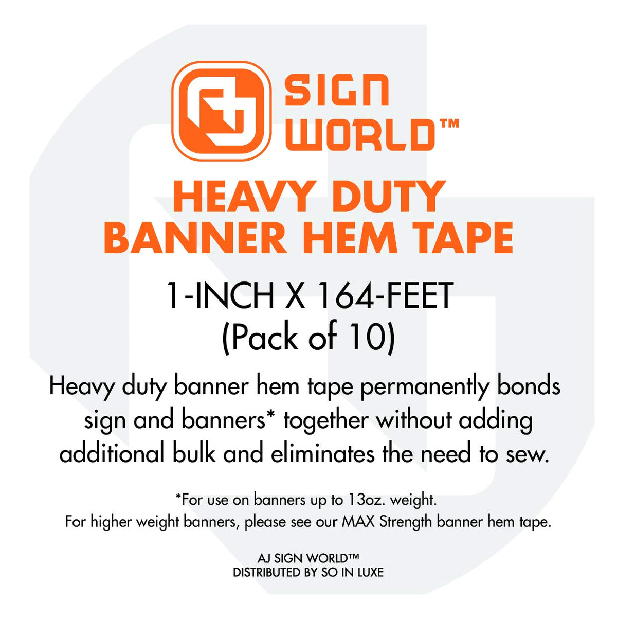 AJ Sign World (Pack of 10 1" Heavy Duty Banner Hem Double Sided Permanent Tape (1-Inch x 164-Feet/55 Yard)