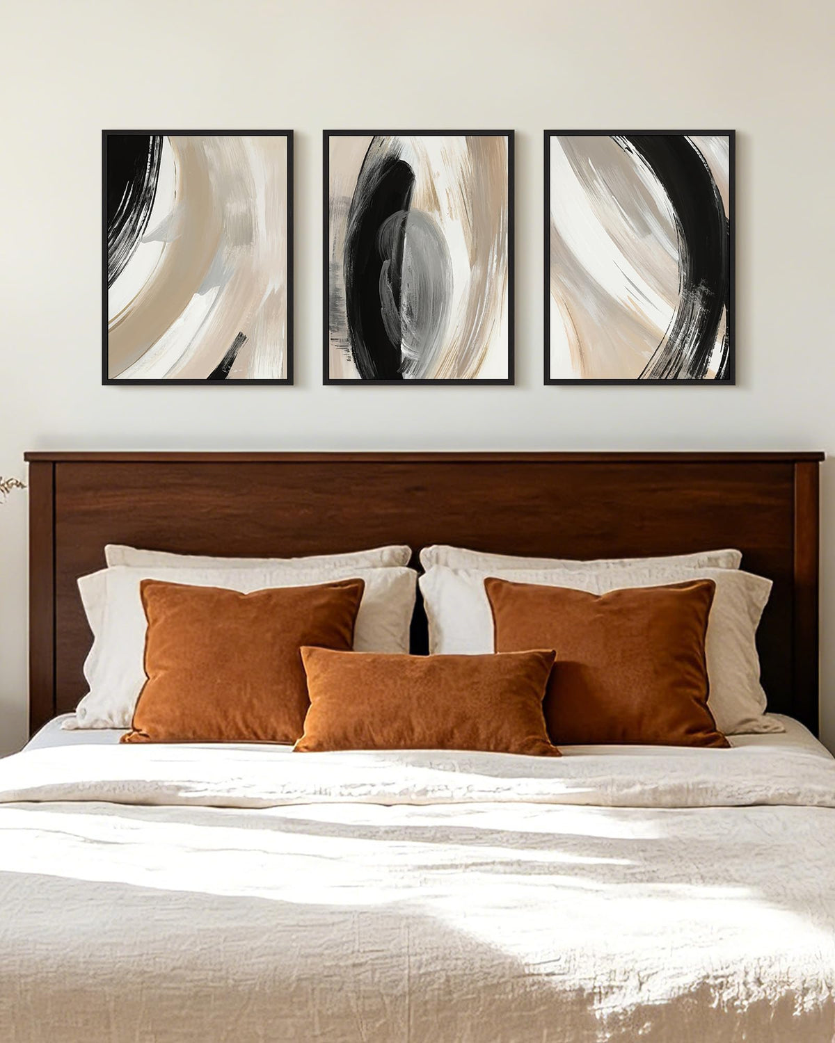 KUVIOKE Modern Abstract Framed Wall Art Black Neutral Minimalist Ink and Wash Graffiti Pastel Wall Decor for Bedroom Living Room 11x14in (Black Framed)