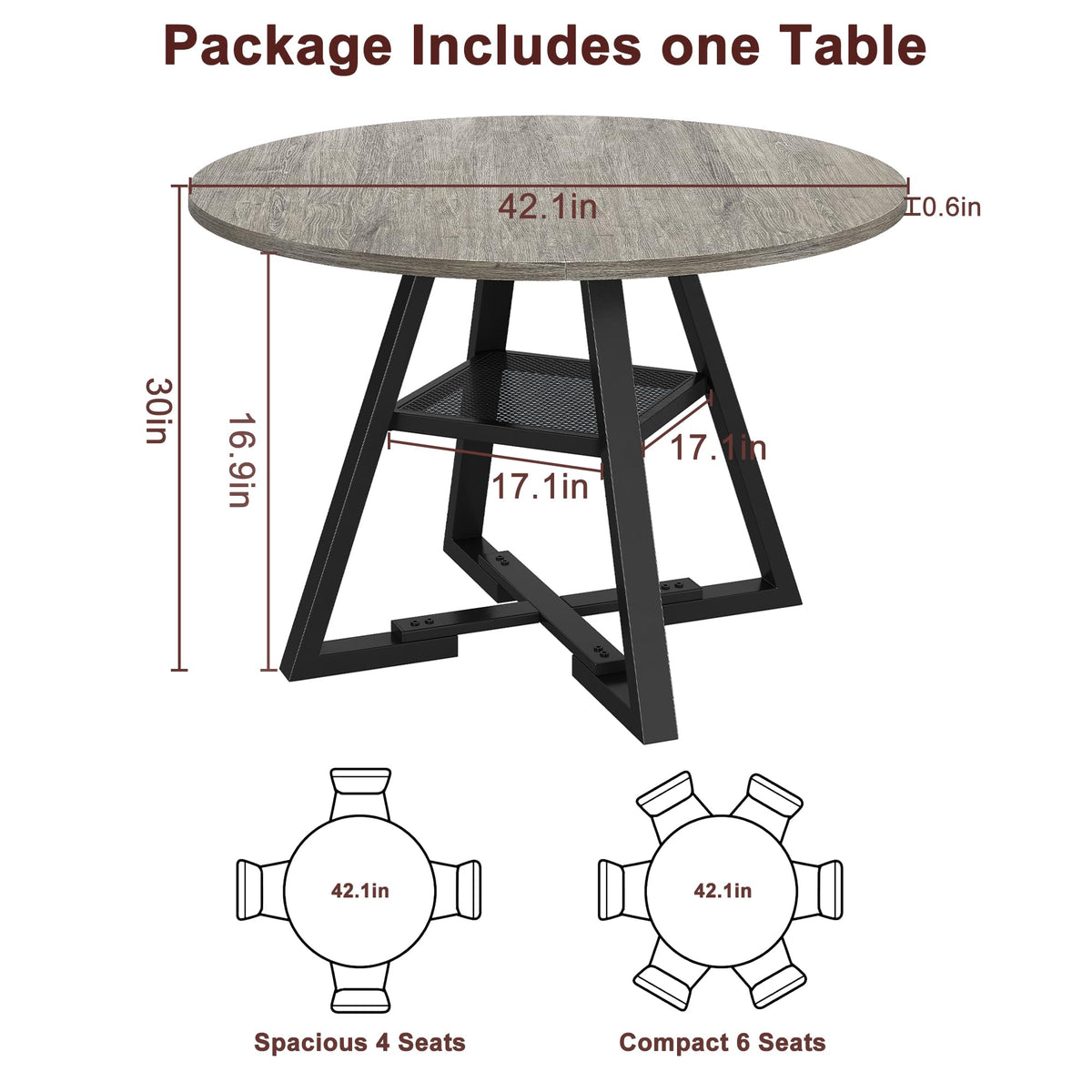 Jocoevol Round Dining Table for 4,Kitchen Dining Room Circle Dinner Pedestal Table,Space Saving Wood Kitchen & Dining Room Furniture, 42In,Grey
