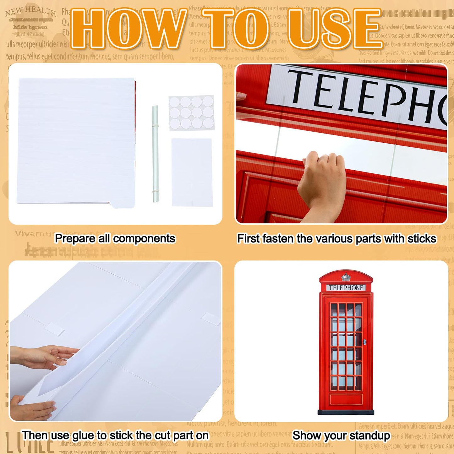 Beeveer 6.4 ft Telephone Booth Cardboard Stand up Life Size British London Theme Party Decoration English Stand-up Prop for Birthday Britain Theme Party Event Decor