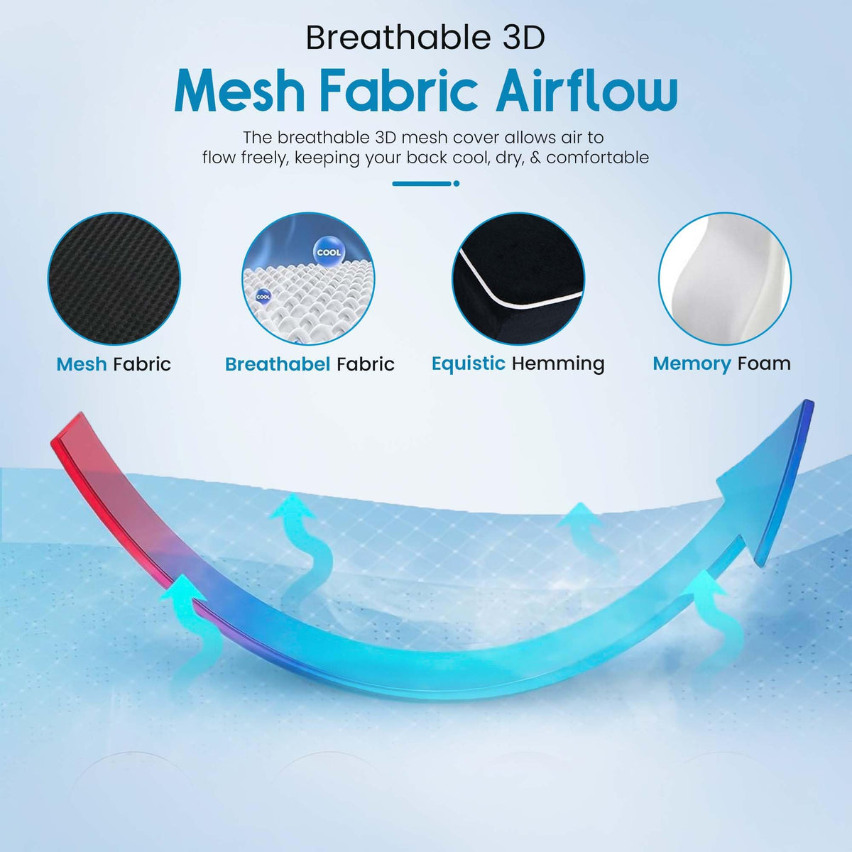 RUKHS SUPPLY Lumbar Support Pillow for Office Chair and Car, Premium Memory Foam Back Cushion for Back Pain Relief Improve Posture Ergonomic Cushion with Breathable Mesh Cover and Adjustable Straps