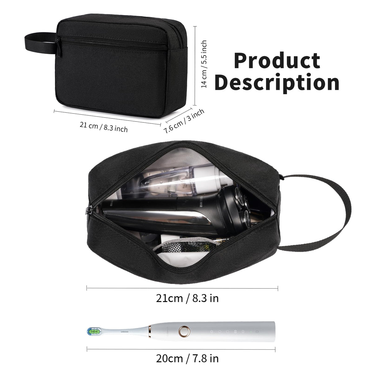 XIRYOHEAUR Travel Toiletry Bag, Small Cosmetic Bag, Hanging Water-Resistant Organizer for Men & Women, Ideal for Makeup, Shaving Kit, Gym Essentials & Travel Accessories (Black)