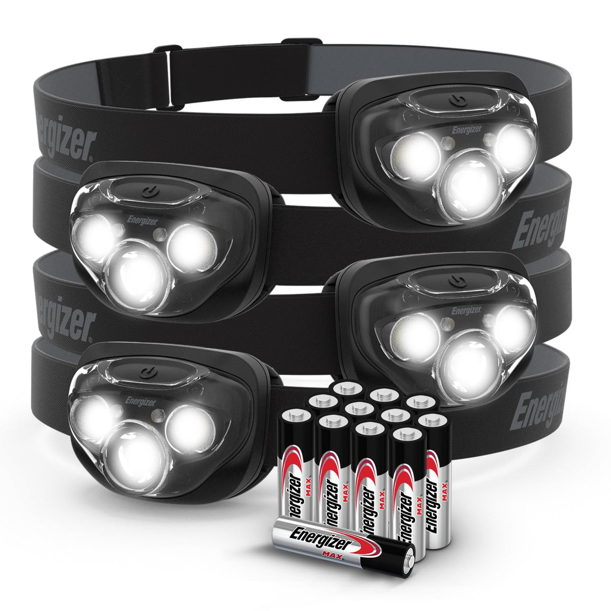 Energizer PRO-260 LED Headlamp (4-Pack), IPX4 Water Resistant Headlamps, High-Performance Head Light for Outdoors, Camping, Running, Storm, Survival LED Light for Emergencies (Batteries Included)