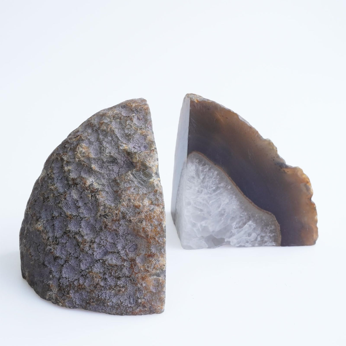 Sisamn Natural Agate Geode Bookends - 2 to 3 lb Heavy Duty Rock Crystal Stone Book Ends for Shelves, with Rubber Bumpers, Decorative Book Holders for Home Office