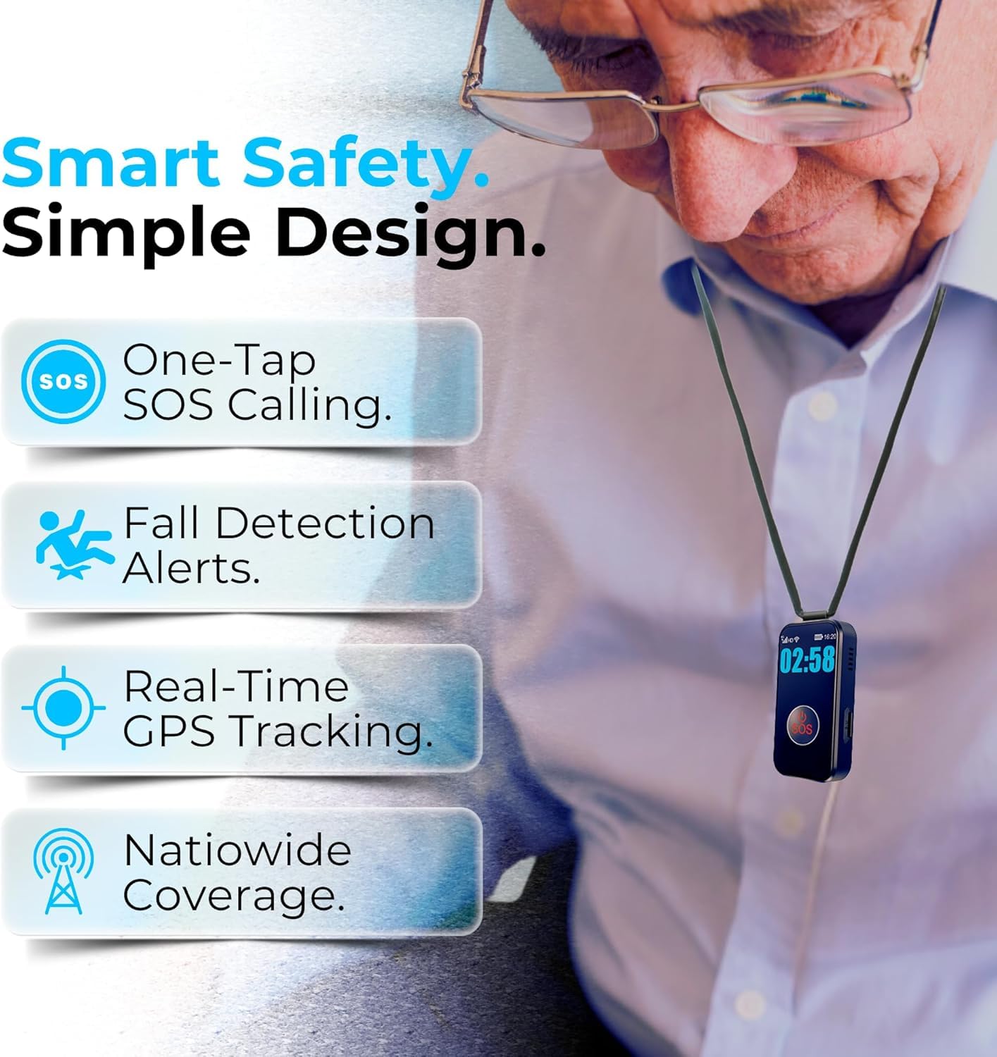 SecuLife New 2026 Fall Alert Device, Medical Alert Pendant with for Seniors, SOS Call, GPS Tracking – Wearable Emergency Necklace for Elderly, Waterproof, 2-Way Calling, Panic Button