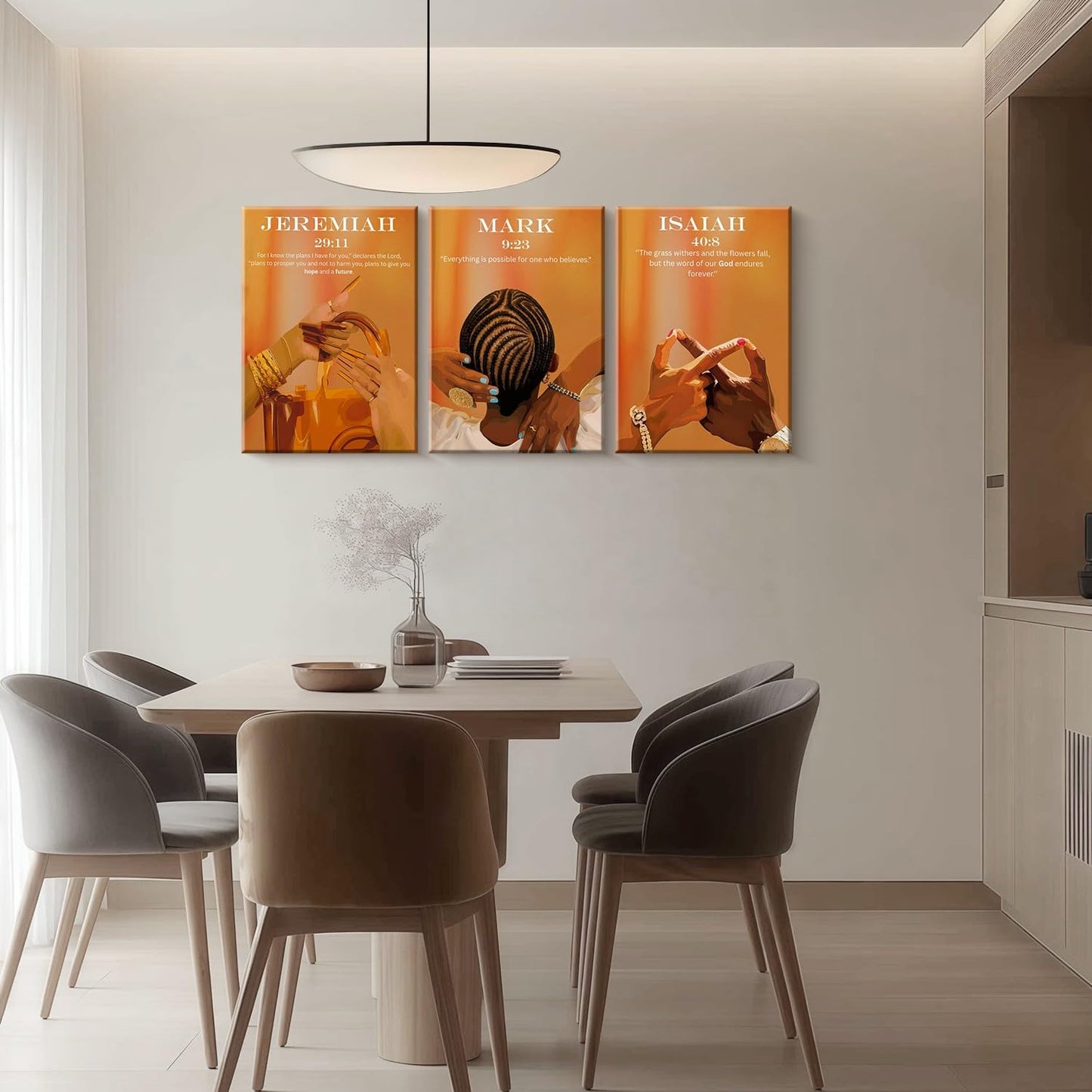 3Pcs Framed Black Women Christian Scripture Afrocentric Design Wall Art Decor Canvas Print Pictures Bible Verses Modern Artwork Poster Gallery Bedroom Living Room Office 12x16 Inch Ready to Hang