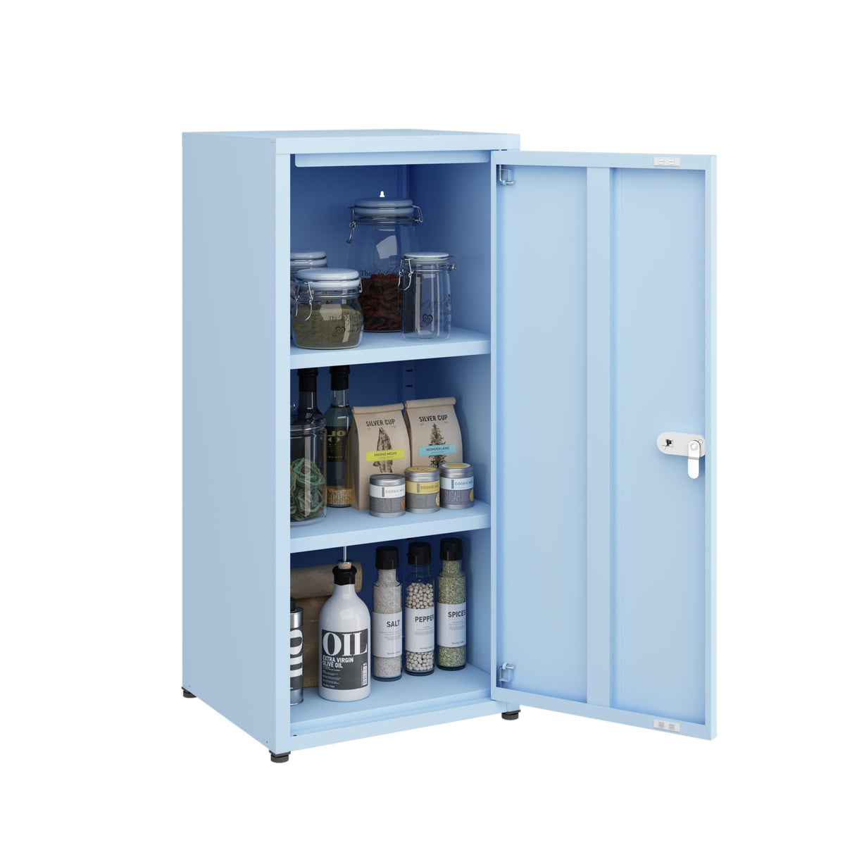 MIOCASA Metal Storage Cabinet with Lock, 3 Adjustable Shelves Single Door Steel Locker for Home, Office & Garage (Blue)