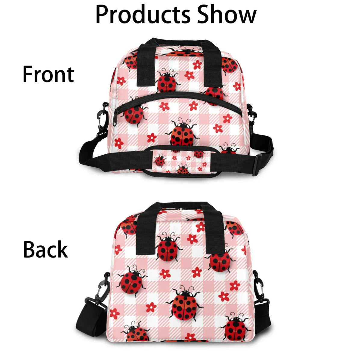 Eizlang Coccinella Septempunctata Insulated Lunch Bag for Women Men Reusable Cooler Lunch Box Freezable Tote Lunch Bag Organizer with Adjustable Shoulder Strap for Work