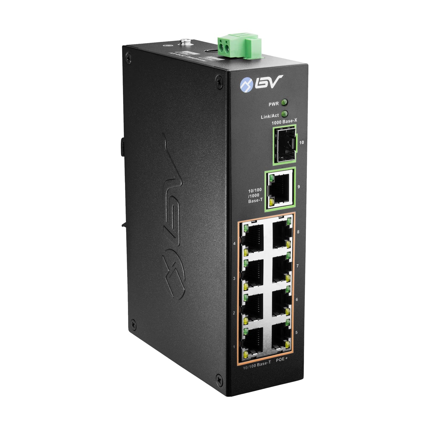 BV-Tech 8-Port Industrial PoE+ Switch (POE-SW802-DIN) | 2X 90W BT, Gigabit Uplink & SFP | PoE Watchdog & 250m Long Distance | Unmanaged DIN-Rail Power Over Ethernet for IP Cameras & APs